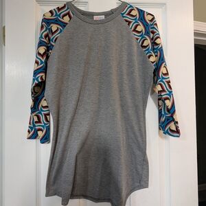 LuLaRoe Gray Kids Long Sleeve with Colorful Patterned Sleeves